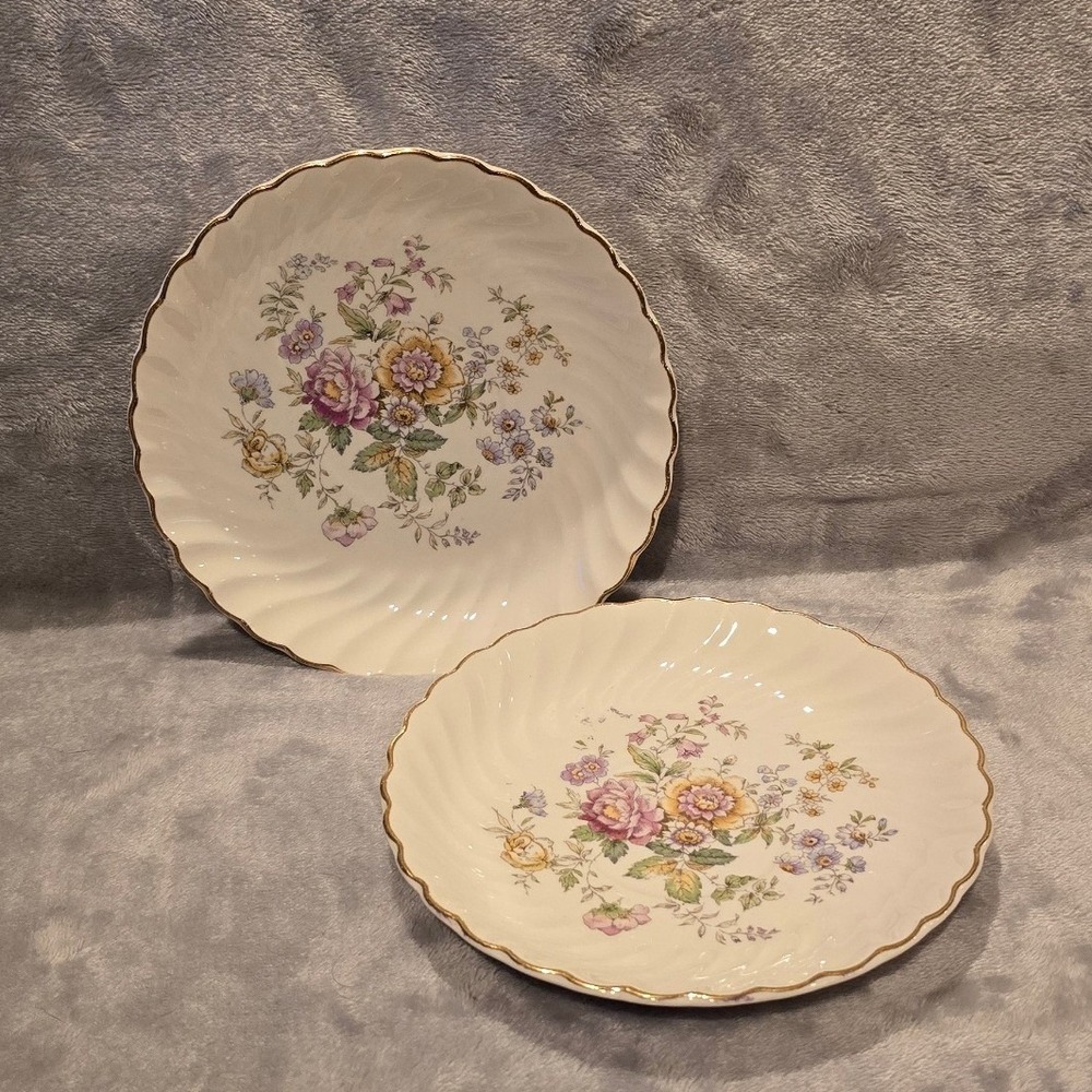 Vintage Royal China Princess Pat Gold 6" Shallow Bowls 22K Gold Floral Set of 2